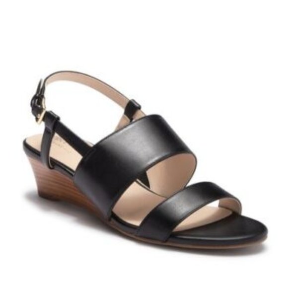 Cole Haan Grand 360 Annabel Black Leather Slingback Wedge Sandals Women's 9.5 - Picture 1 of 12